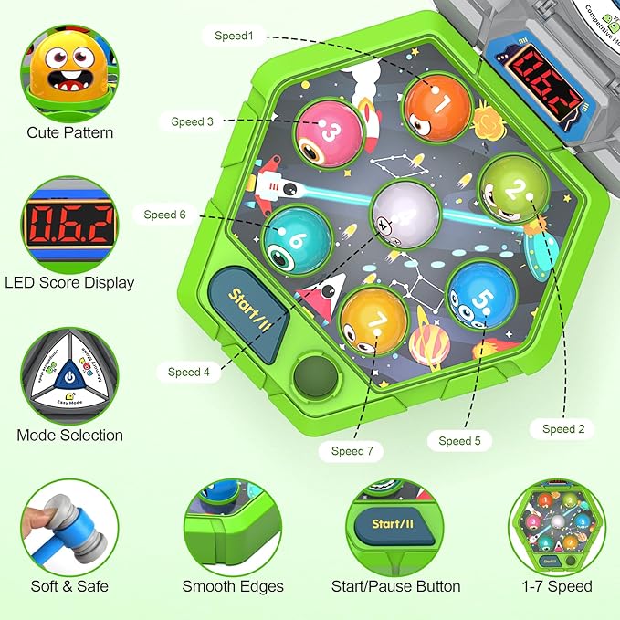 Whack Game Mole for Kids, Toys for 3 4 5 6 7+ Year Old Boys,Pounding Toddler Toys for Age 3-6, Interactive Educational Toys with 3 Modes, Birthday Gifts for Boy Ages 3 4 5 6 7 8 Years Old,1-3 Player