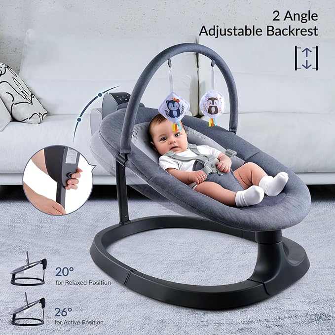 VaVaSoo 2-in-1 Baby Swing & Toddler Chair, Dual-Arm Support Rocking Seat up to 66 lbs, 3 Motion Modes, 8 Sounds, Touchscreen & Remote Control, Adjustable Recline, Dark Grey