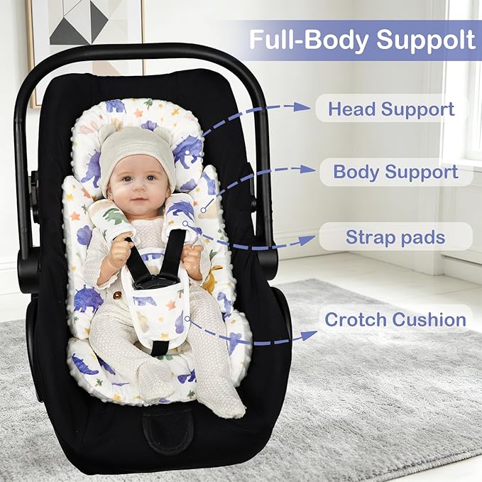 Car Seat Head Support Baby, Soft Infant CarSeat Insert with Strap Covers for Girls, Newborn Insert for carseat, Strollers, Swings, Bouncer