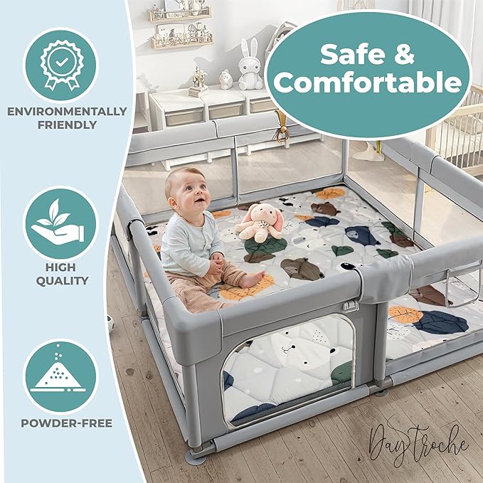 Baby Play Mat 50 x 50 Inches for Playpen – Padded Play Mat for Babies, Shock-Absorbing EVA Foam, Non-Slip, Waterproof and Easy to Clean, Ideal for Crawling and Tummy Time