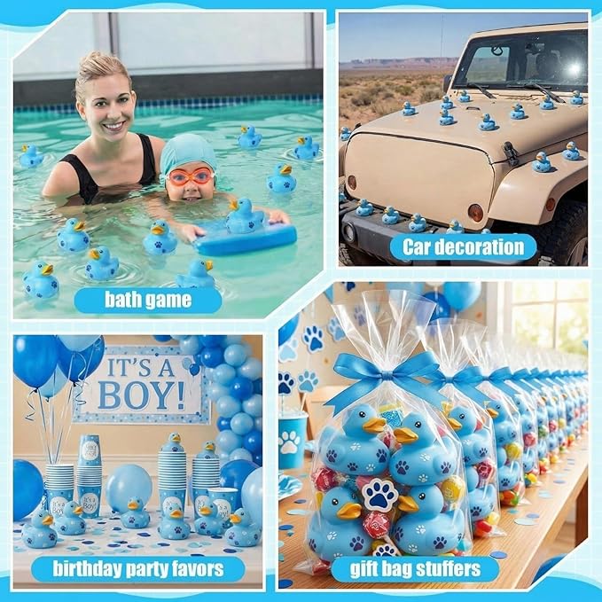60 Pcs Blue Dog Paw Party Favors - 2 Inch Rubber Duck in Bulk Mini Duckies for Ducking, Tiny Ducks for Kids Birthday Party Gifts Baby Shower Bath Time Piñata Fillers Gift Bag Stuffers