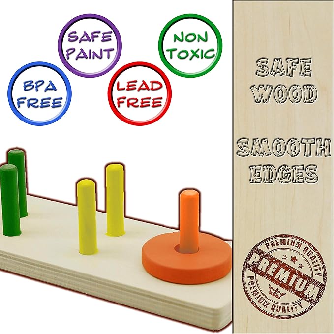 Driddle Wooden Educational Sorting and Stacking Toy - Learn Color and Shape Recognition – Puzzle Blocks Toy for Toddlers – Preschool Children Game – Kids Montessori Education
