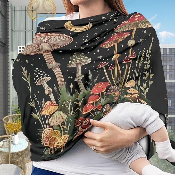 Youngerbaby Mushroom Baby Car Seat Cover Nursing Breastfeeding Scarf Shawl Stretchy Infant Carseat Canopy for Stroller High Chair Shopping Cart Newborn Shower Gift