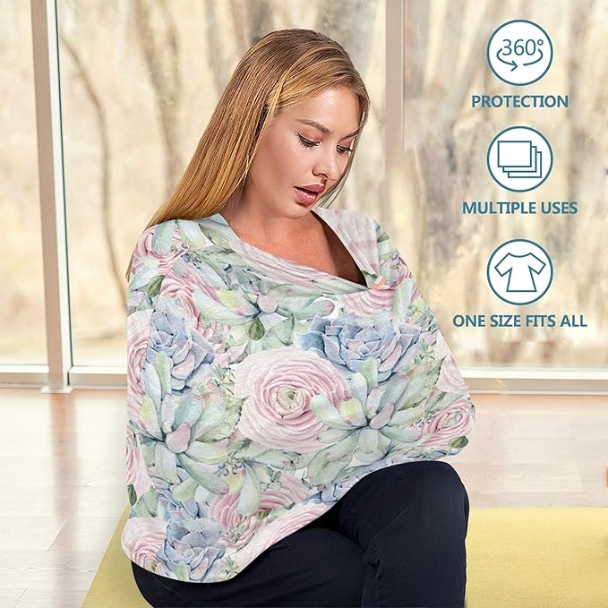 Watercolor Succulents Rose Pattern Pastel Pink Succulent Plant Stretchy Baby Car Seat Cover Infant Canopy Nursing Covers Breastfeeding Cover Breathable Windproof Winter Scarf for Boys Girls