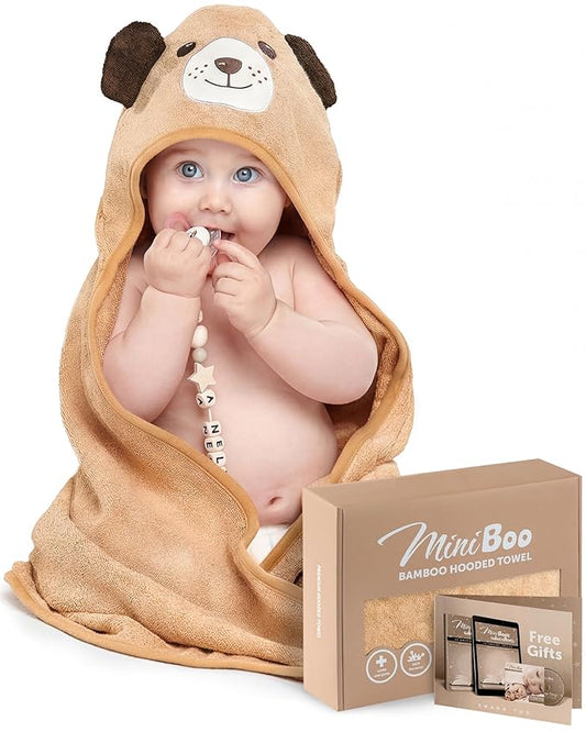 MINIBOO Hooded Baby Towels for Newborn & Toddler - Super Soft Baby Bath Towels with Hood, Highly Absorbent Viscose Made from Bamboo Hooded Towel for Boys, Girls, Newborn Essentials