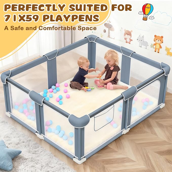 Yozoia Thick Baby Play Mat for Floor 71 x 59, Ultra Soft Playpen Mat, Machine Washable Tummy Time Foam, Non-Slip Bottom Helps Cushion, for Kids, Infant and Toddler Crawling