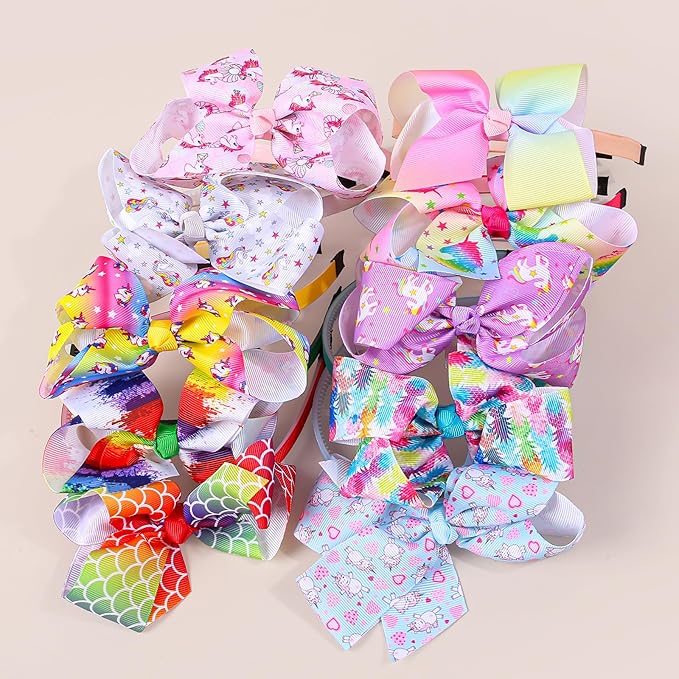 10pcs Unicorn Hair Bows Headbands Pineapple Mermaid Print Headband Girls Princess Hairbands for Children Kids