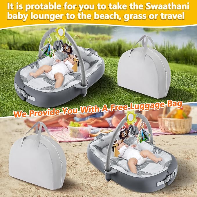 Portable Baby Lounger for Travel,Breathable & Comfortable 100% Cotton Infant Lounger, Baby Nest 0-24 Months Machine-Washable Newborn Lounger Newborn Essentials,Supervised Use