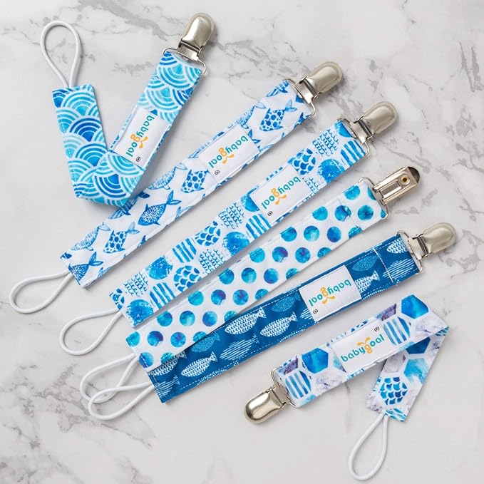 babygoal Baby Ocean Blue Pacifier Clips, 6 Pack Pacifier Holder Clip for Girls and Boys Fits for Most Pacifiers and Binkies