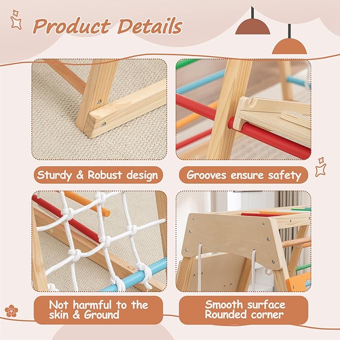ZMAD Ladder Wall Gym & Climber – Featuring a Rock Climbing Wall, Wooden Swings, Gymnastic Rings, Rope Ladders, and Stretching Equipment for Indoor Playground for Toddlers & Children (9-in-1)