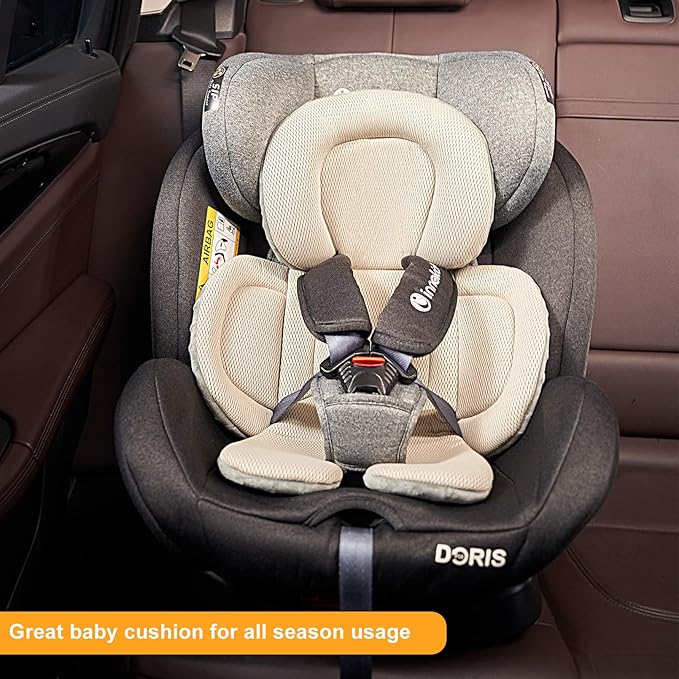 Innokids Infant Car Seat Insert for Newborn, 2 in 1 Reversible Soft Padded Baby Head and Body Support for Stroller, Carseat, Swing (Beige/Gray)
