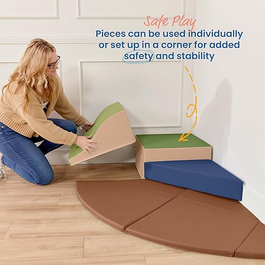ECR4Kids SoftZone Adventurer's Summit Slide, Corner Climber, Earthtone, 4-Piece