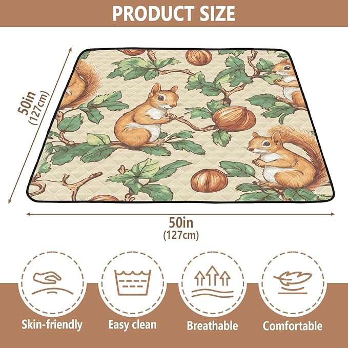 Squirrel Hazelnut Unique Soft Thick mat for Baby to Play on Floor for Floor Portable Foldable Travel Play Mat for Babies Infants Toddlers, 50'' x 50''para juegos de