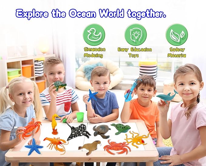 KECIABO Ocean Sea Animal Figures, 12 Pack Realistic Soft Plastic Bath Toys for Toddlers, Kids, Boys, and Girls