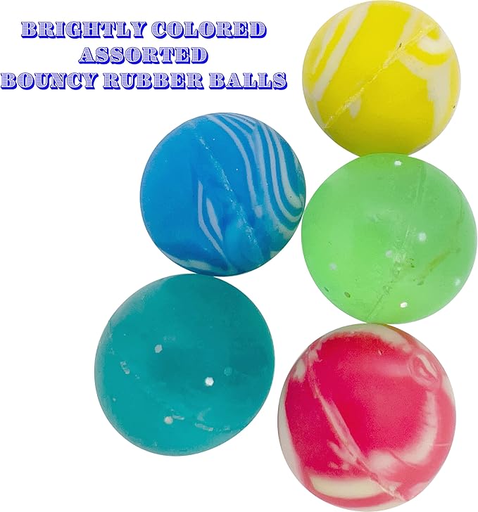 by M&M 2190 Pk12 Rubber Party Bouncers - Classic Colorful Rubber Bouncy Balls, Great Fun for Pet Birds, Beak and Feet Thrilling, Assorted Colors and Designs, Rolls with Ease