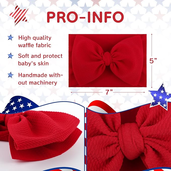 4th July 7” Large Baby Bows for Baby Girls Hairband Hair Accessories 2pcs/Pack
