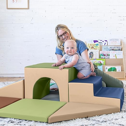ECR4Kids SoftZone Lincoln Tunnel Climber, Toddler Playset, Earthtone, 9-Piece