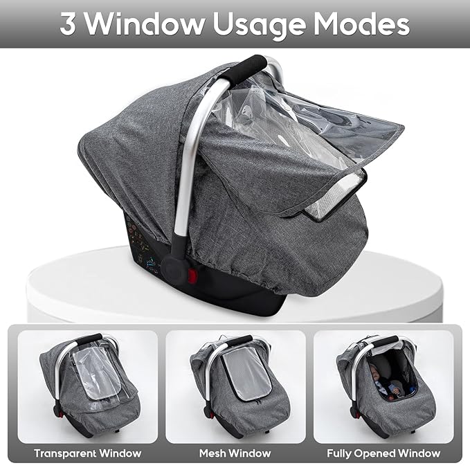 Baby Car Seat Rain Cover, Waterproof Carseat Cover with Transparent Window, Breathable Infant Car Seat Weather Shield for Girls Boys, Anti-Collapse Canopy Covers for Doona