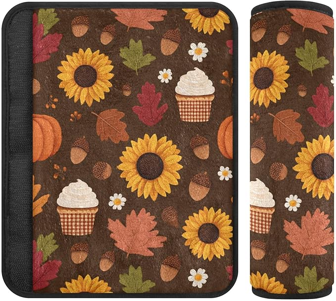 2 Pack Seatbelt Covers Seat Belt Cover Pad for Adults Boys Girls Car Seat Strap Covers Pads Cushion Universal Shoulder Strap Pad Protector for Backpack Camera Bag 6.5 Inch Sunflowers Maple Leaves Pump