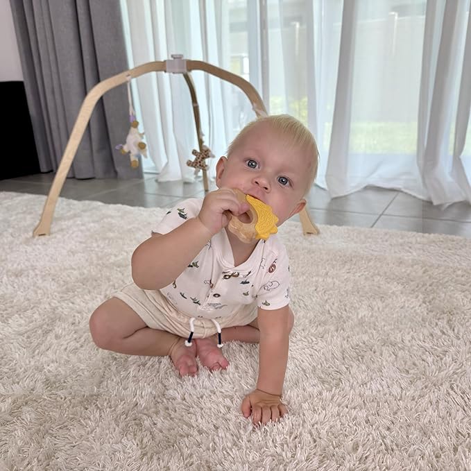 Baby Must Haves – Baby Teething Toys and Teether for Soothing Relief – Perfect for Teething Toys 3-6 Months and Shower Gifts – Soft, BPA-Free, Ergonomic Dinosaur Wood Design.