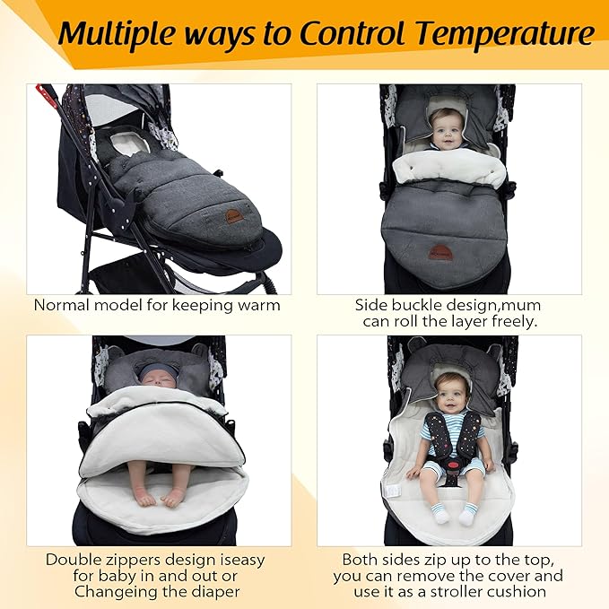 Universal Footmuff for Stroller, Baby Bunting Bags, Winter Windproof Warm Pram Footmuffs, Water Resistant Sleeping Bag with Hood for Strollers, Pushchairs, Prams, Car Seat, 30"*17.5"
