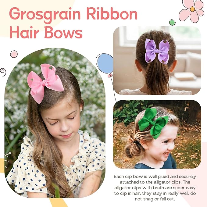 Oaoleer 20PCS 3 Inch Hair Bows for Girls Grosgrain Ribbon Toddler Hair Accessories with Alligator Clips for Toddlers Baby Girls Kids Teens in Pairs