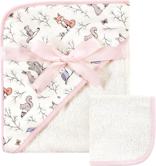 Hudson Baby Unisex Baby Cotton Hooded Towel and Washcloth, Enchanted Forest, One Size