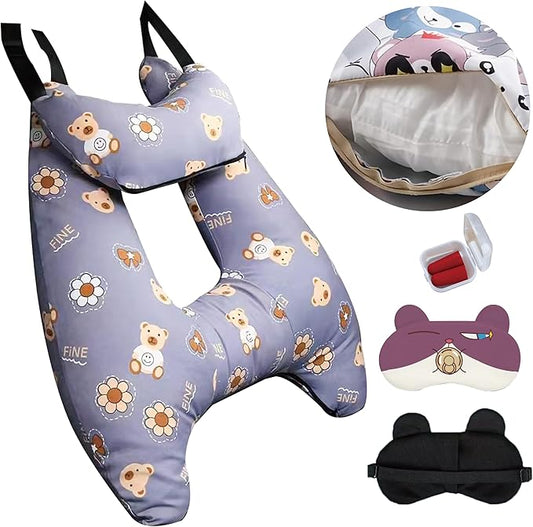 Car Pillow for Kids, Car Neck Head Support Cushion Set,Travel car seat Safety Pillow,h Shape car Sleeping Pillow Kids,Pillow case can be Disassembled and Washed (E)
