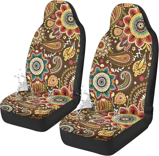 Boho Flower Car Front Seat Cover, Women's Auto Car Seat Covers Protector Universal Car Interior Accessories Automobile Seat Cover for Most Cars Truck Van SUV, 2 Pack
