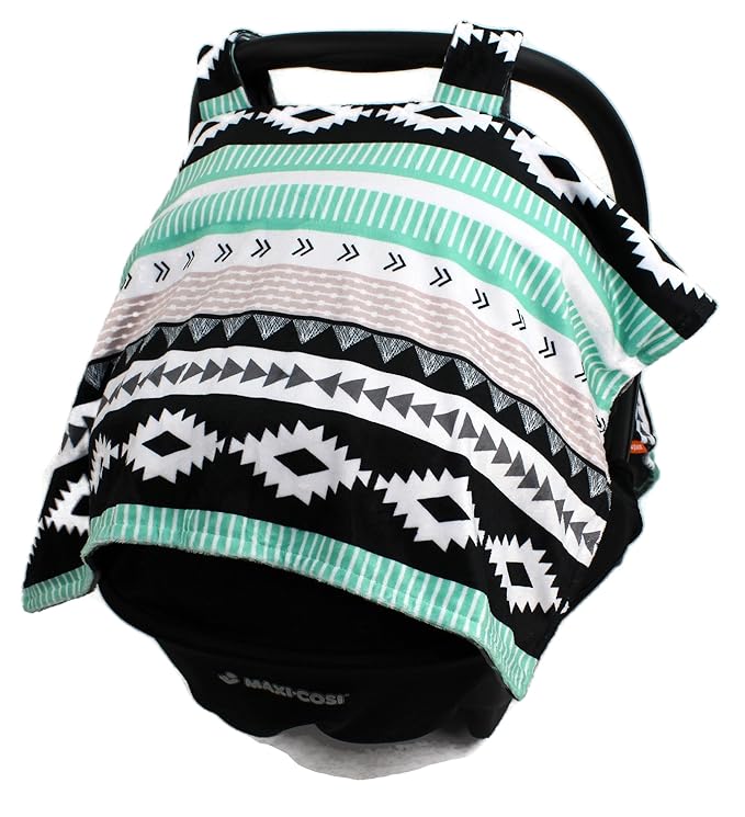 Dear Baby Gear Car Seat Cover for Boys & Girls - Baby Carseat Canopy w/Snap Opening - Infant Seat Cover - Stroller & Nursing Covers - Newborn Carrier Canopy - 40x30 (Mint Moose, Black Grey Aztec)