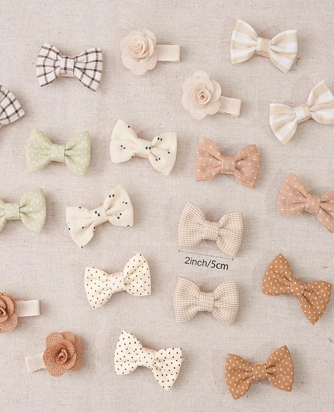 Baby Girls Hair Bow Clips,Tiny Bows Cotton Fully Lined Hair Clips Fine Hair for Girls Infants Toddlers 20pcs