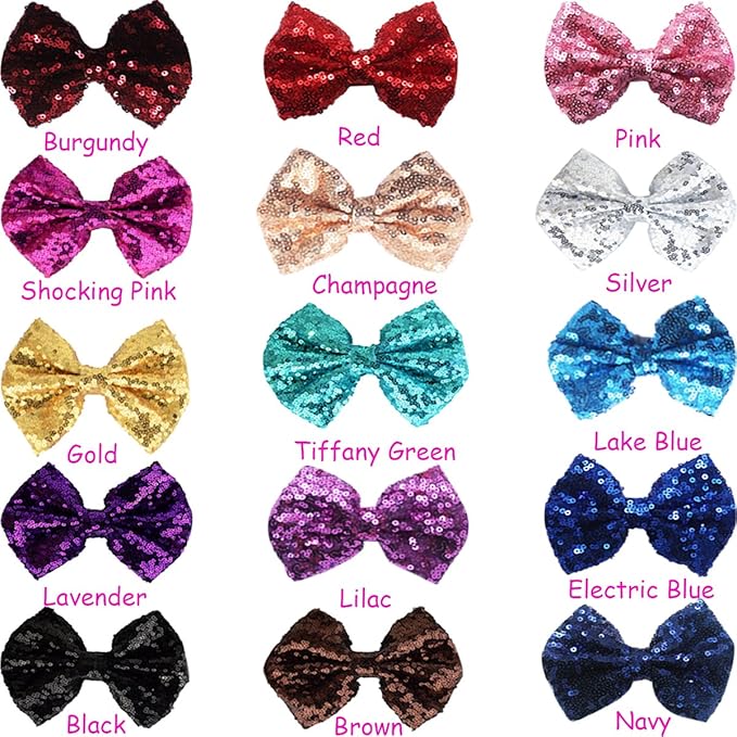 CÉLLOT Party Festival Baby Girls Sparkling Bows Clips 15PCS Glitter Sequins 4" Hair Bows Alligator Hair Clips for Girls Baby Children Toddlers