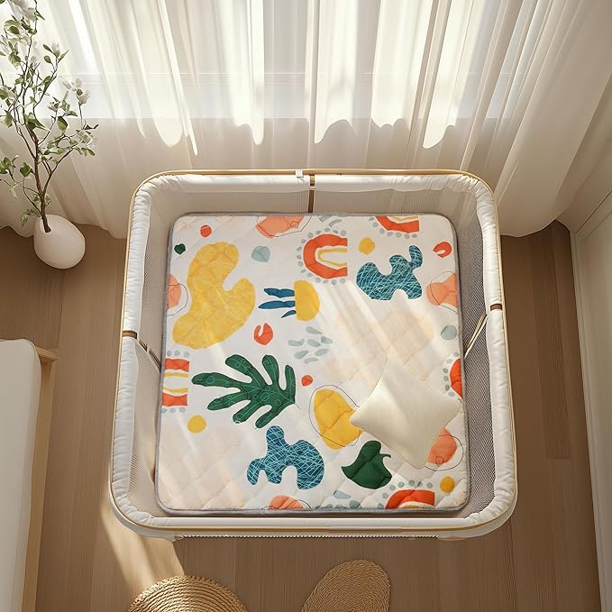 Sinhaklóho 50" x50" Foldable Thicker Foam Baby Play Mat for Playpens & Floors - Soft, Non-Slip & Odor-Free Crawling Mat for Infants & Toddlers, Machine Washable, Botanical Bliss Design