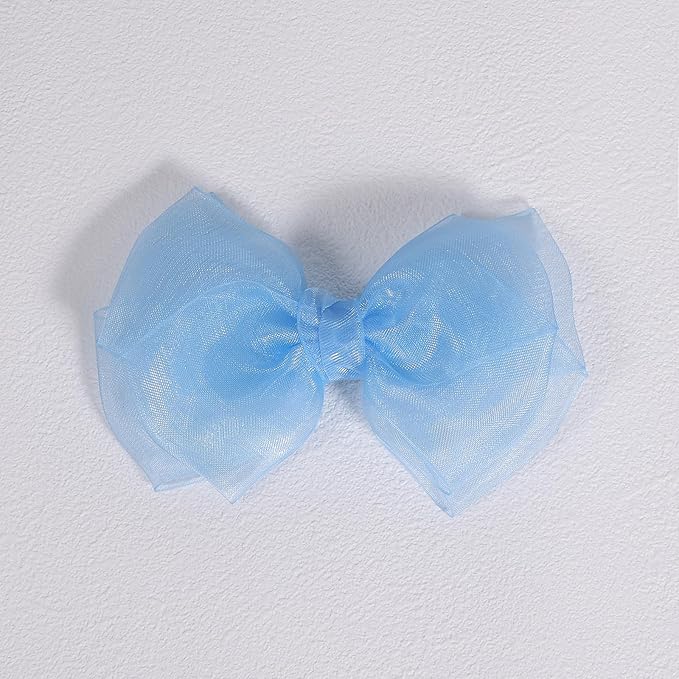 Blue Ribbon Hair Bows 4" Mesh Organza Hair Bow Alligator Clips Barrettes Ponytail Holder Decor Accessories for Women Girls Toddlers Teens Kids Children Back School Gift Set
