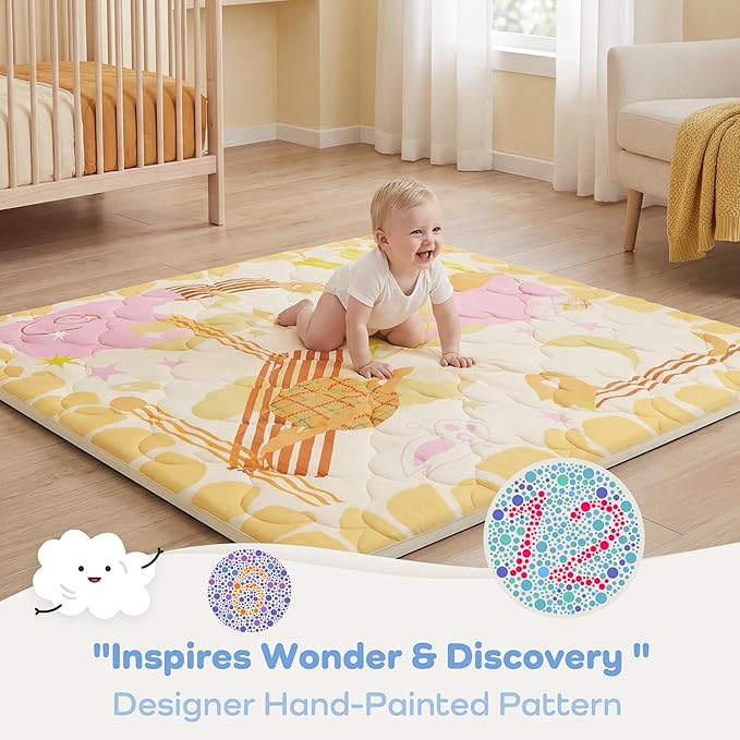 1.5" Thicker Baby Play Mat for Floor, 50x50 Removable & Machine Washable Cover Playpen Mat Softness Foam Mats, Easy-Clean Hygienic, Comfort Safety Kids Crawling (Wonder Space)