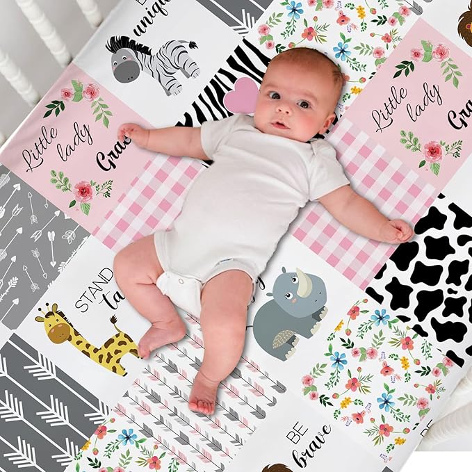 Personalized Pack and Play Sheets with Name, Custom Name Baby Mini Crib Sheets for Baby Girls, Name Pack n Play, Fitted Sheet with Name, Soft and Breathable Material (Zoo Animals)