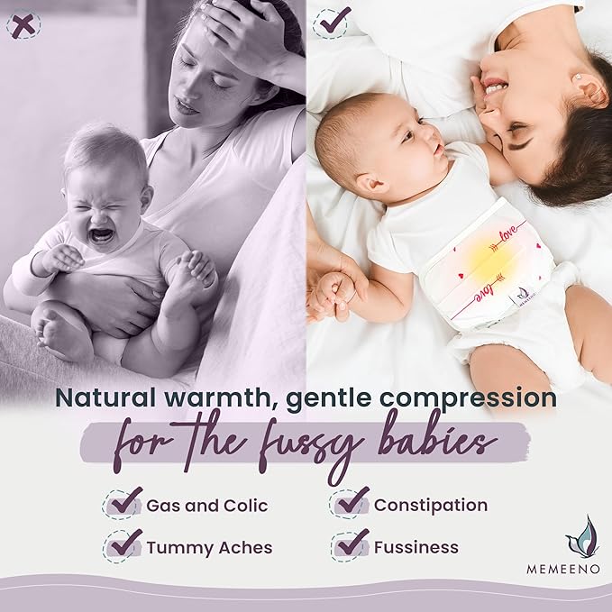 MEMEENO Belly Band for Gas and Colic Baby Relief - Heating Pad for Colic, Heated Tummy Wrap, Love Her