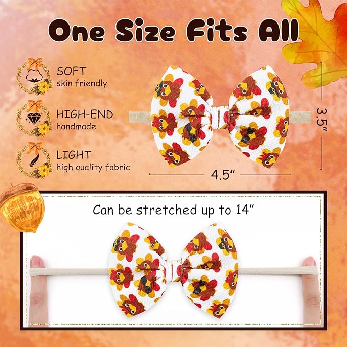 Thanksgiving Turkey Baby Bow Pumpkin Baby Girl Headbands Maple Leaf Hair Accessories Infant Newborn Toddler 0-24 Month Festive Headbands Gift