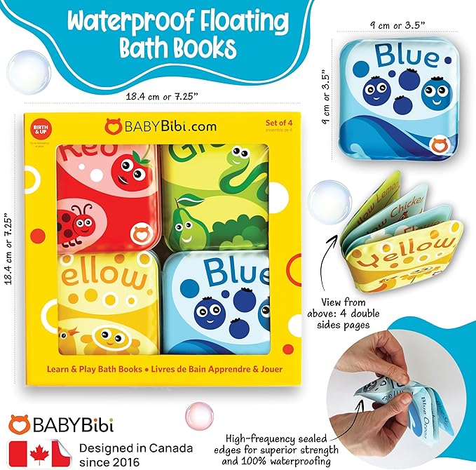 BabyBibi Floating Baby Bath Books for Baby. Kids Learning Bath Toys. Waterproof Bathtime Toys for Toddlers. Kids Educational Infant Bath Toys. (Set of 4: Color Recognition Bath Books)