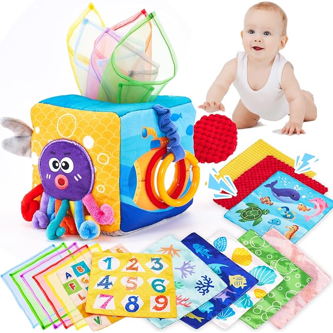 hahaland Baby Sensory Book & Baby Sensory Tissue Box Toy