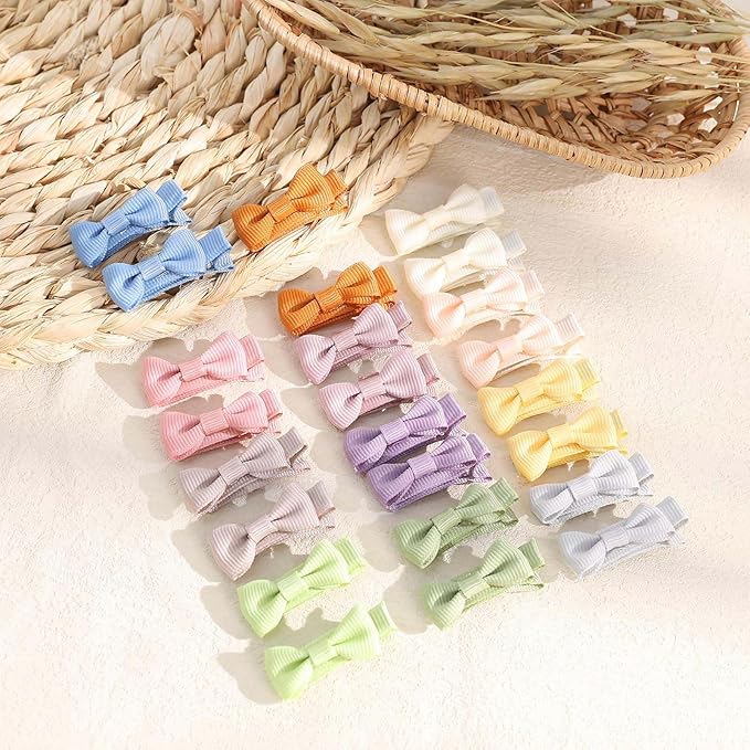 24PCS 2inch Oaoleer Baby Girls Hair Clips, Fully Lined Bows Hair Pins, Tiny Alligator Clips for Infants Toddlers - 12 Colors in Pairs (Style B)