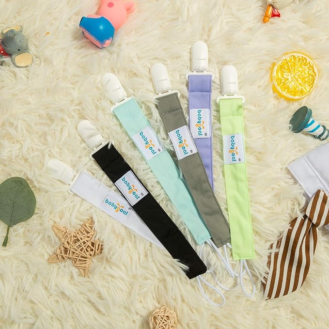 babygoal Solid Color Pacifier Clips, 6 Pack Binky Paci Holder Clips Leashes Fits for Most Baby Pacifiers and Binkies