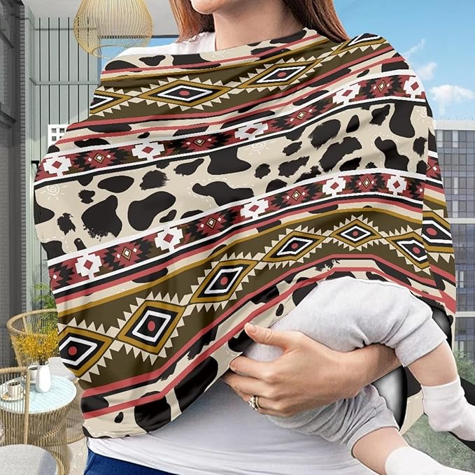 Aztec Cow 5-in-1 Cover Privacy for Breastfeeding Baby Car Seat, Carrier, Stroller, High Chair, Shopping Cart, Lounger Canopy - Newborn Essentials, Nursing Top