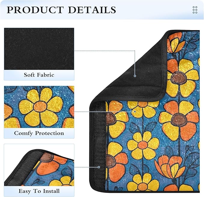 CHIFIGNO Blue and Yellow Hipper Flowers Car Seat Belt Covers Pack of 2 Soft Seat Belt Cushion Cover Shoulder Pad Auto Interior Accessories for Car Bag