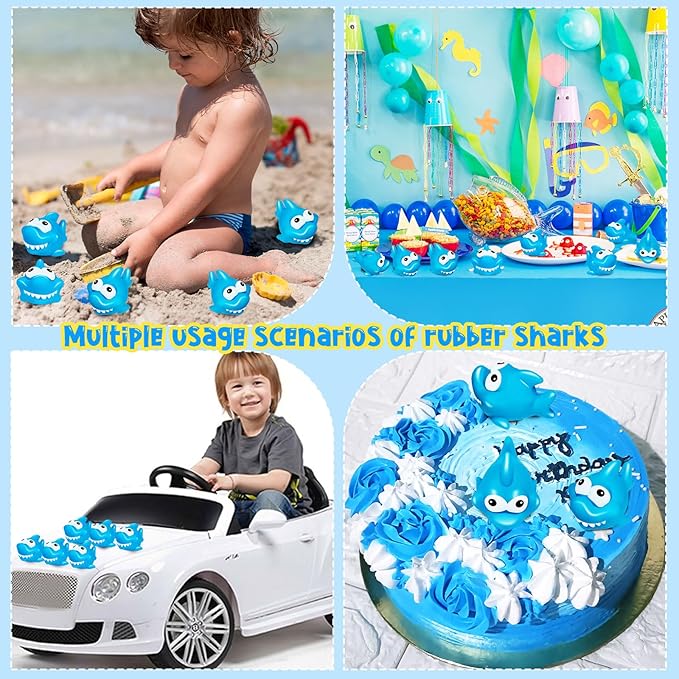 50 Pcs Rubber Sharks for Kids, Bulk Squirting Shark Bath Toys Cute Small Squeak Sharks Party Favors Summer Bathtub Toy for Birthday Shower Classroom Pool Party Favors