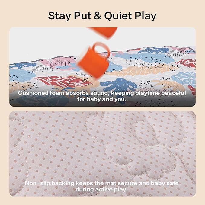 50"x50" Baby Play Mat, Premium Thicker Foam Floor Mat, Bohemian Non-Slip Playpen Mat for Infants & Toddlers, Foldable Machine Washable Crawling Mat