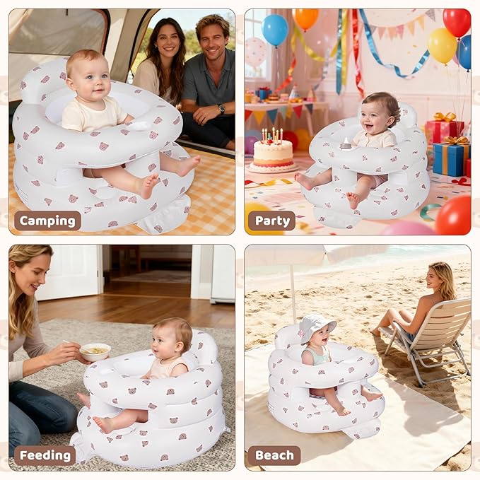 Inflatable Baby Seat for 3-36 Months, Baby Seats for Infants for Sitting Up with Back Support Built in Air Pump, Surround Sit Me Up Floor Seat for Baby Chair for Learning Sit, Feeding (Bear)