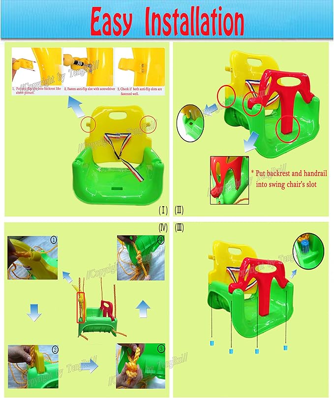 3-in-1 Swing Anti-flip Snug & Detachable for Toddler to Teenager Macarons Color Outdoor Patio Play(Light Green Chair+Pink Handrail)