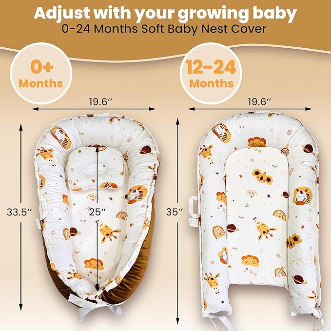 Baby Lounger for Newborn 0–24 Months – Soft Portable Baby Nest by DayTroche, Neutral Color, Cotton & Polyester, Breathable & Washable, Ideal for Baby Shower Gift