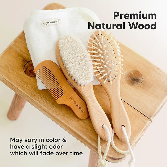 Wooden Baby Hair Brush for Toddler Girls, Boys - Cradle Cap Brush for Babies, Soft Goat Bristles, Perfect Gentle Scalp Newborn Comb for Infant, Girls, Boys, Bath Essentials(Walnut, Regular)